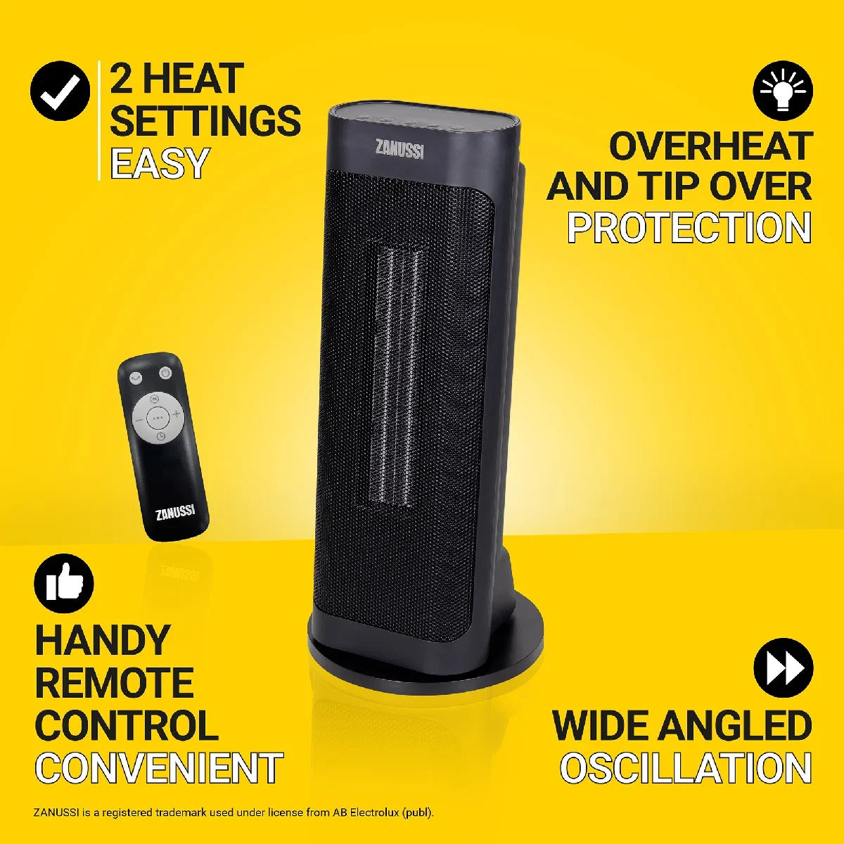 Zanussi ZPTCH3002B 2kW Compact Ceramic Tower Heater in Black